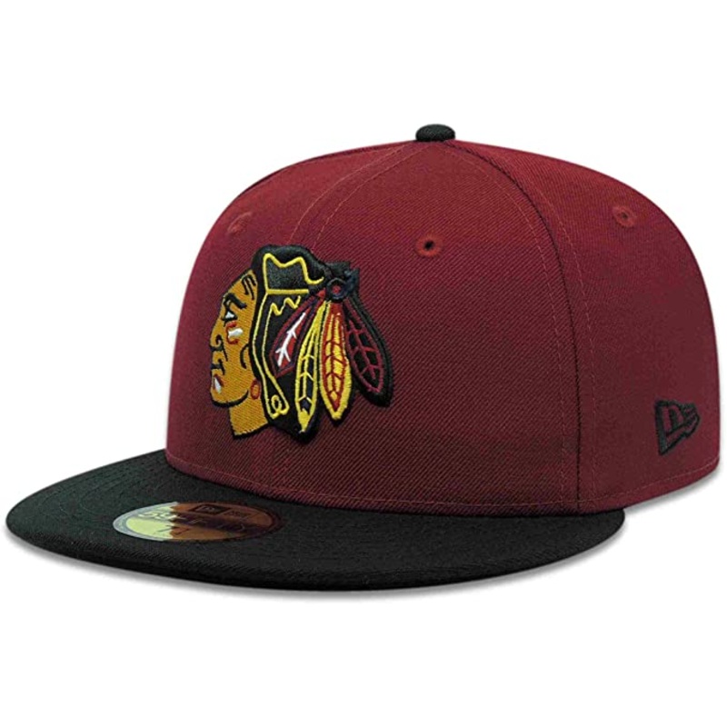 Chicago Blackhawks New Era NHL 59FIFTY 5950 Fitted Cap Hat Cardinal Crown Black Visor Team Color Logo