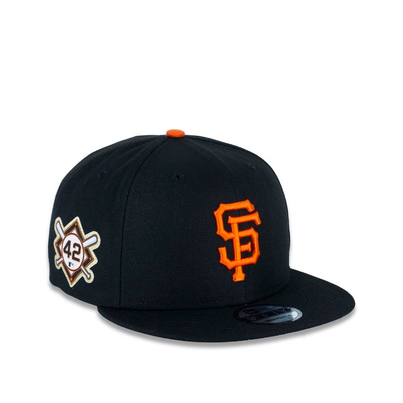 San Francisco Giants New Era MLB 9FIFTY 950 Snapback Cap Hat Black Crown/Visor Orange Logo Jackie Robinson Day Side Patch