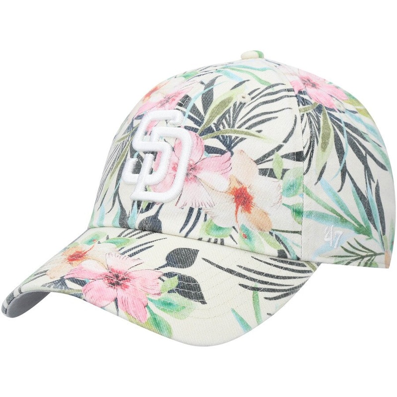 (Women) San Diego Padres ’47 Brand MLB Clean Up Adjustable Cap Hat Floral Crown/Visor White Logo