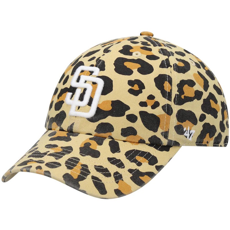 (Women) San Diego Padres ’47 Brand MLB Clean Up Adjustable Cap Hat Leopard Crown/Visor White Logo