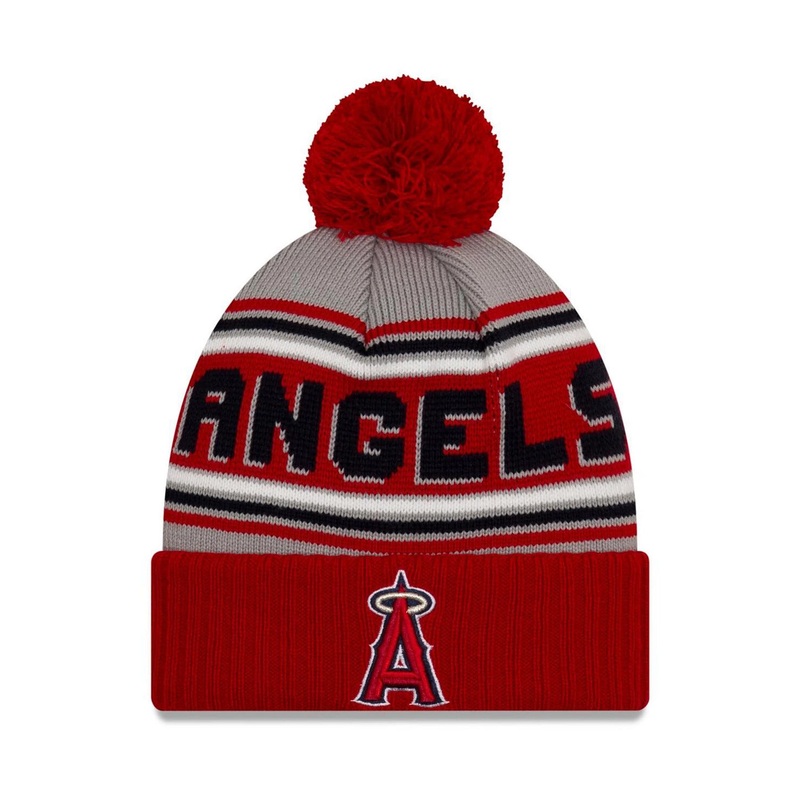 Los Angeles Anaheim Angels New Era MLB Cuffed Pom Knit Gray/Red Team Color Logo