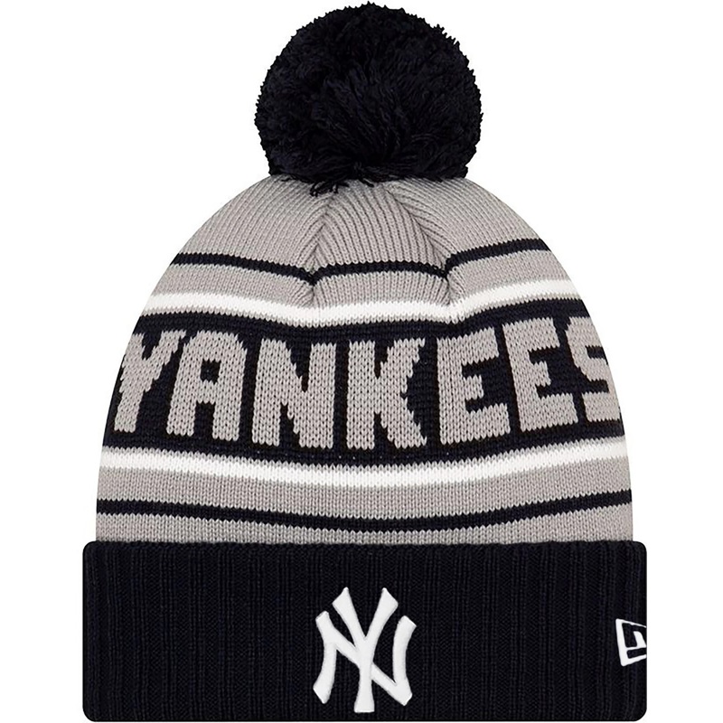 New York Yankees New Era MLB Cuffed Pom Knit Gray/Navy Team Color Logo