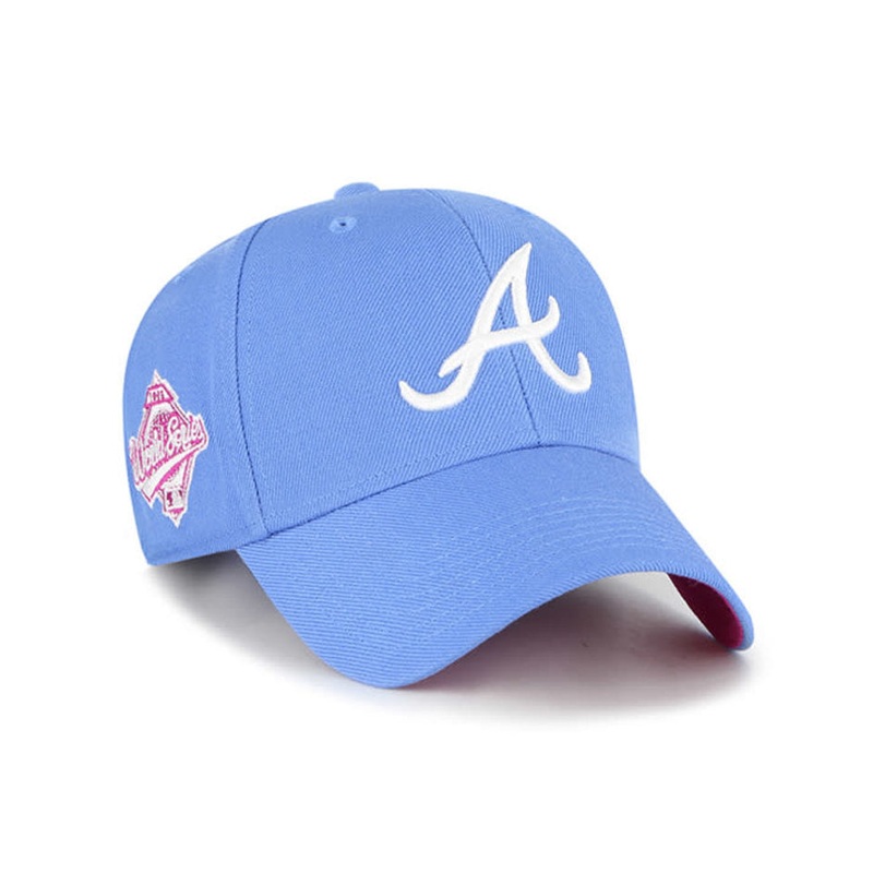 Atlanta Braves ’47 MLB MVP Adjustable Cap Hat Sky Blue Crown/Visor White Logo 1995 World Series Side Patch Magenta UV