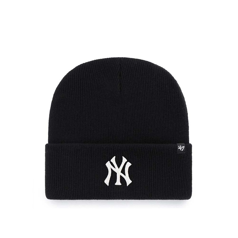 New York Yankees ’47 MLB Cuffed Knit Beanie Hat Black Crown/Cuff White Logo