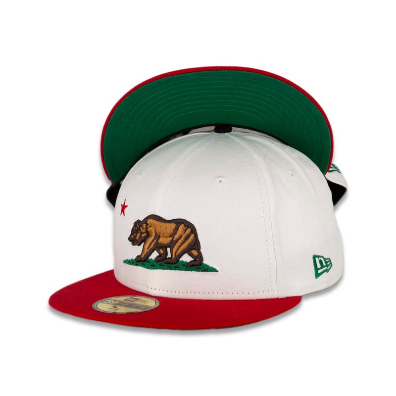 California Republic New Era 59FIFTY 5950 Fitted Cap Hat White Crown Red Visor Team Color Logo