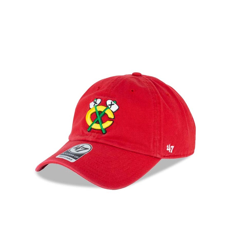 Chicago Blackhawks ’47 NHL Clean Up Adjustable Cap Hat Red Crown/Visor Team Color Axe Logo