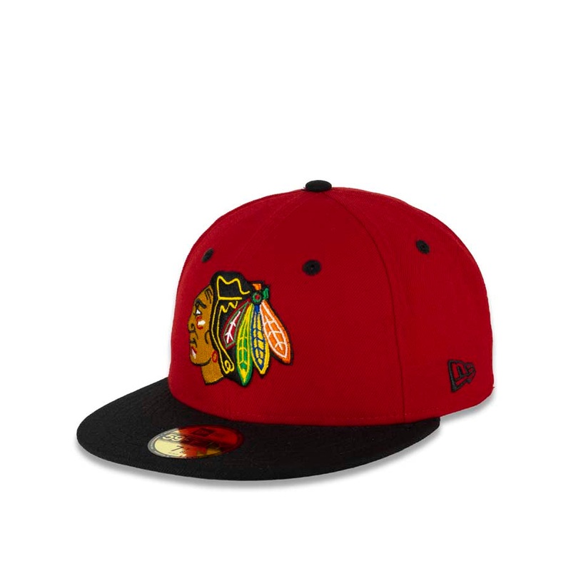 Chicago Blackhawks New Era NHL 59FIFTY 5950 Fitted Cap Hat Red Crown Black Visor Team Color Logo