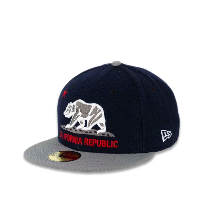 California Republic New Era 59FIFTY 5950 Fitted Cap Hat Navy Crown Storm Gray Visor Gray/White/Red Logo