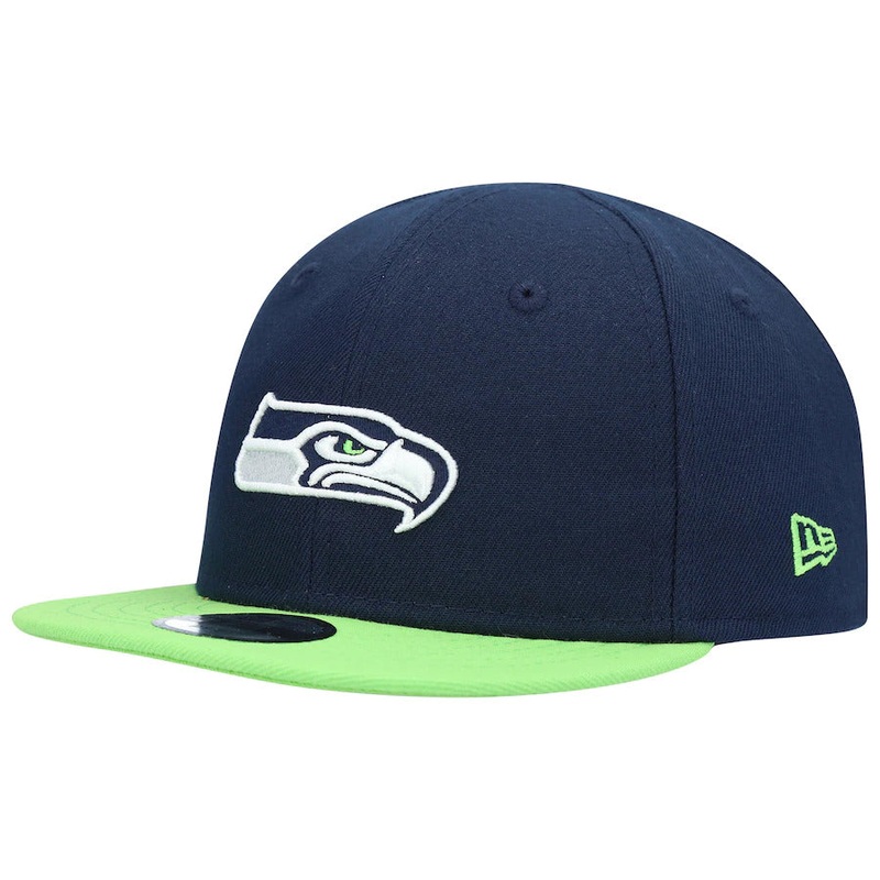 (Infant) Seattle Seahawks New Era NFL 9FIFTY 950 Adjustable Velcro Cap Hat Navy Crown Green Visor Team Color Logo (My 1st First)