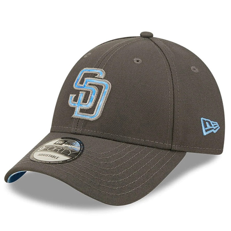 San Diego Padres New Era MLB 9FORTY 940 Adjustable Cap Hat Dark Gray Crown/Visor Sky Blue/Gray Logo (2022 Father’s Day)