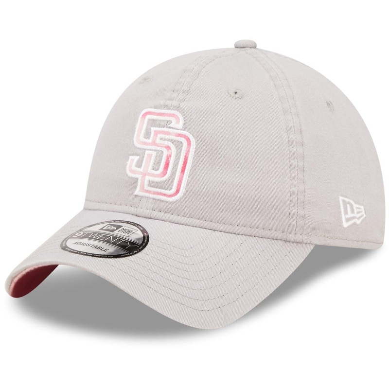 San Diego Padres New Era MLB 9TWENTY 920 Adjustable Cap Hat Gray Crown/Visor Pink/White Logo (2022 Mother’s Day)
