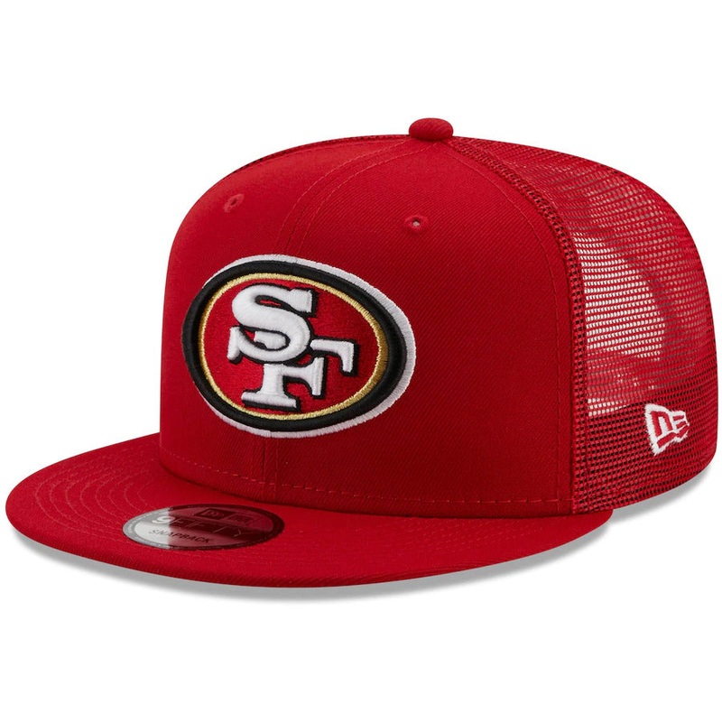 San Francisco 49ers New Era NFL 9FIFTY 950 Mesh Trucker Snapback Cap Hat Red Crown/Visor Team Color Logo