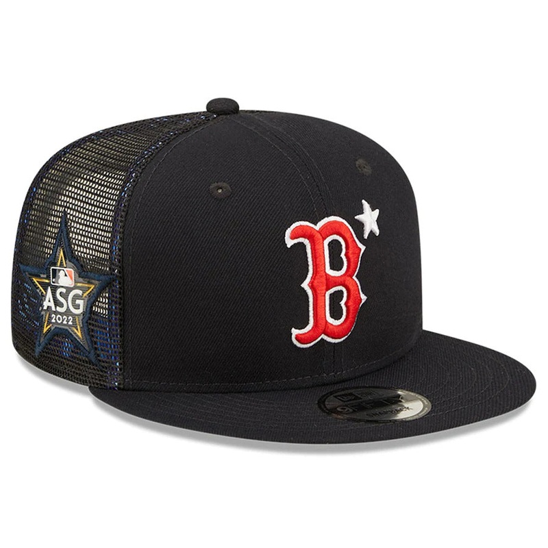 Boston Red Sox New Era MLB 9FIFTY 950 Mesh Trucker Snapback Cap Hat Navy Crown/Visor Team Color Logo with Star 2022 All-Star Game Side Patch