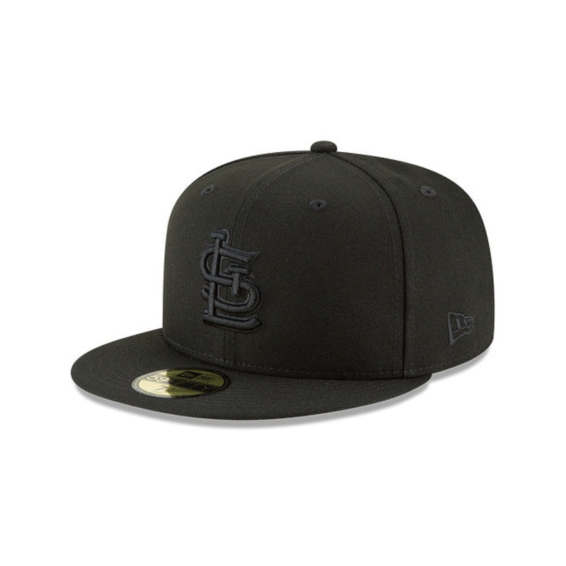St. Louis Cardinals New Era 59FIFTY 5950 Fitted Cap Hat Black Crown/Visor Black Logo
