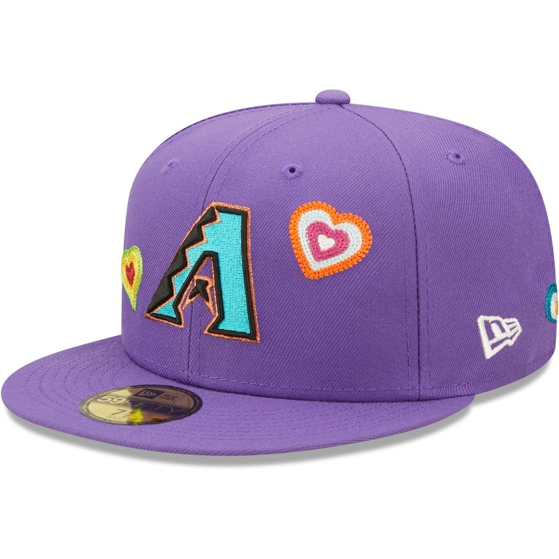 Arizona Diamondbacks New Era MLB 59FIFTY 5950 Fitted Cap Hat Purple Crown/Visor Team Color Cooperstown Logo (Chain Stitch Heart)