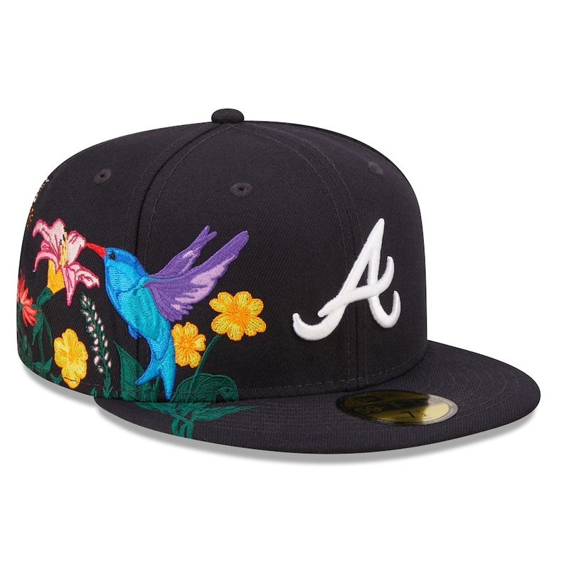 Atlanta Braves New Era MLB 59FIFTY 5950 Fitted Cap Hat Navy Crown/Visor Team Color Logo (Blooming)