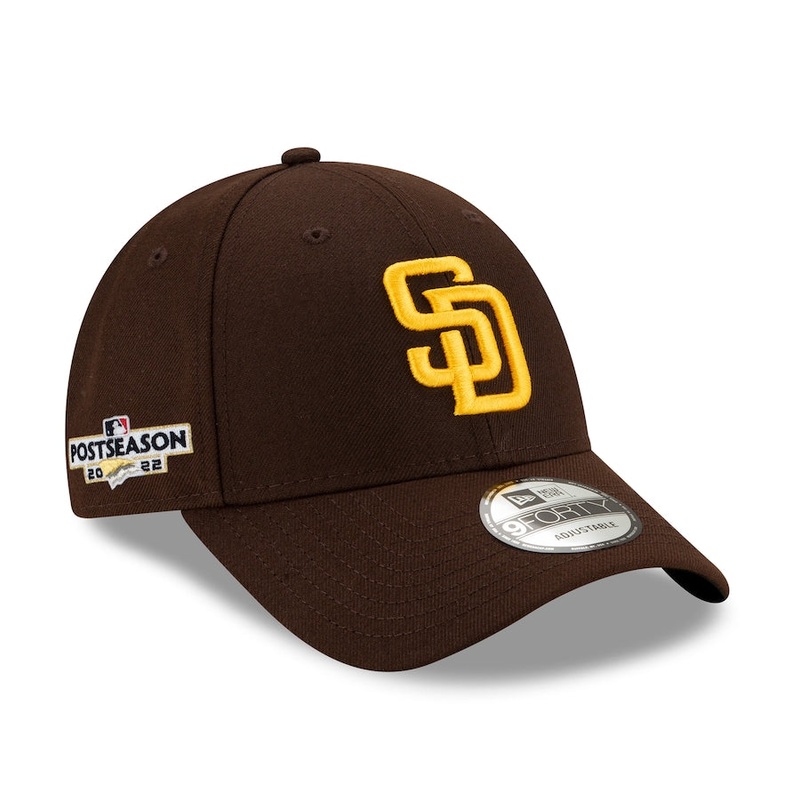 San Diego Padres New Era MLB 9FORTY 940 Adjustable Cap Hat Dark Brown Crown/Visor Team Color Logo 2022 Post Season Postseason Side Patch