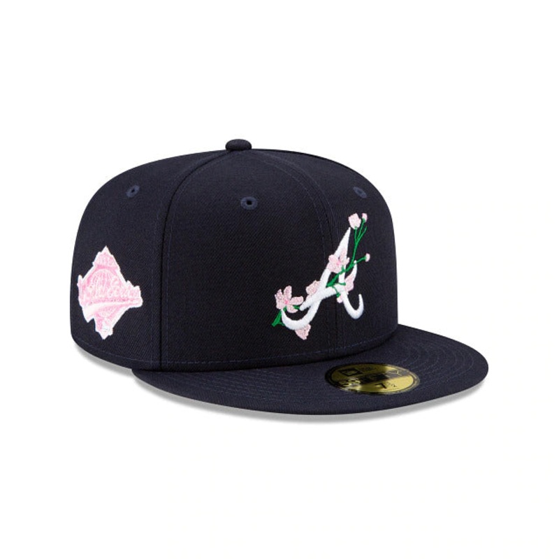 Atlanta Braves New Era MLB 59FIFTY 5950 Fitted Cap Hat Navy Crown/Visor Team Color Logo (Side Patch Bloom)