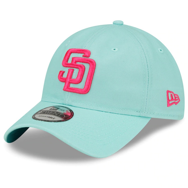 San Diego Padres New Era MLB 9TWENTY 920 Adjustable Cap Hat Light Teal Crown/Visor Magenta Logo (2022 City Connect)