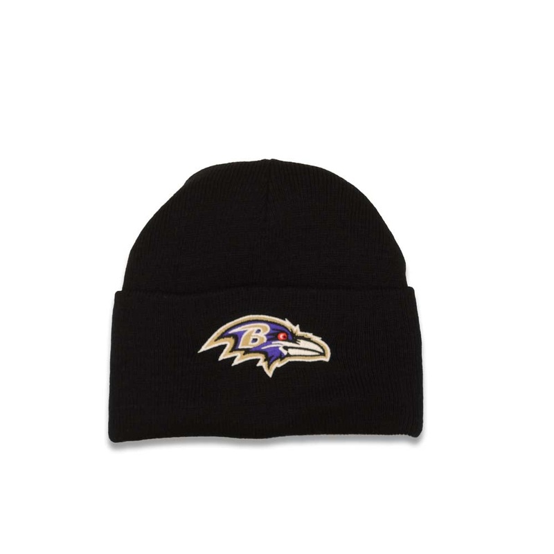 Baltimore Ravens NFL Basic Cuffed Beanie/Knit Black Crown/Visor Team Color Logo