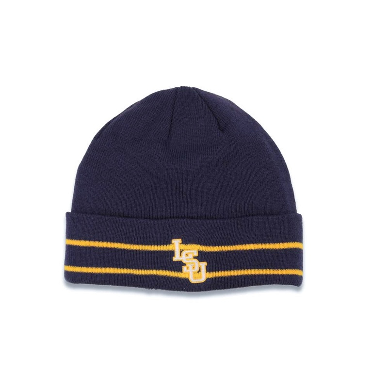 LSU Tigers NCAA Cuffed Beanie/Knit Purple/Yellow Crown/Visor Team Color Logo