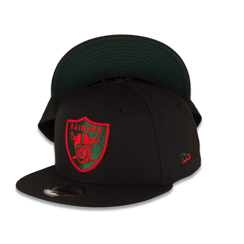 [PRE-SALE approx. ship date: June 20, 2025] Las Vegas Raiders New Era NFL 9FIFTY 950 Snapback Cap Hat Black Crown/Visor Red/Green Logo Green UV
