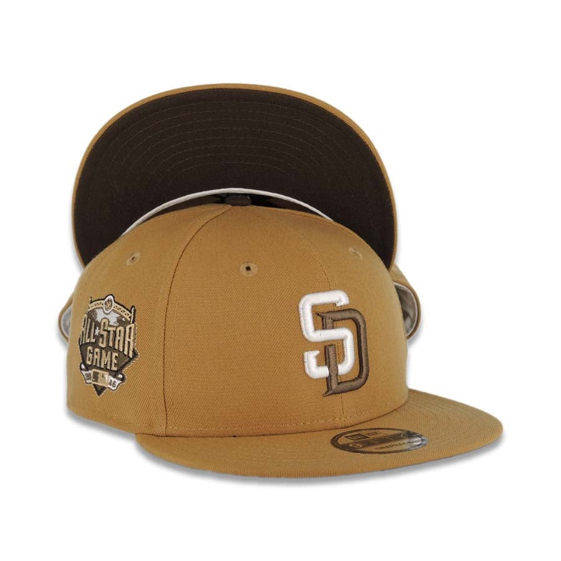 San Diego Padres New Era MLB 9FIFTY 950 Snapback Cap Hat Wheat Crown/Visor White/Brown Logo 2016 All-Star Game Side Patch Black (Cookie Dough)