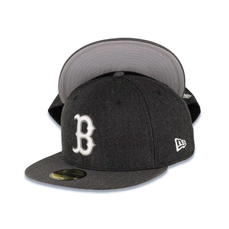 Boston Red Sox New Era MLB 59FIFTY 5950 Fitted Heather Cap Hat Black Crown Dark Gray Visor White/Dark Gray Logo