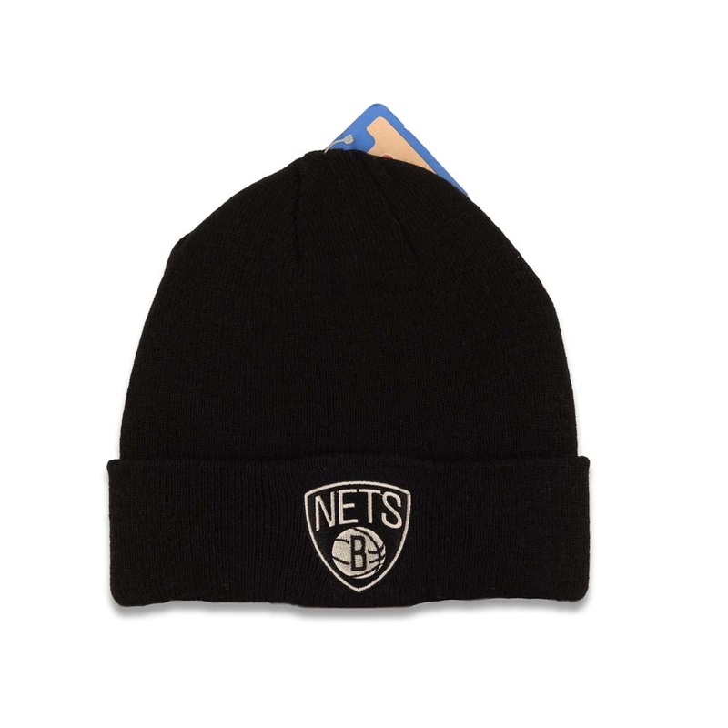 Brookyn Nets NBA Basic Cuffed Beanie/Knit Black Crown/Visor Team Color Logo