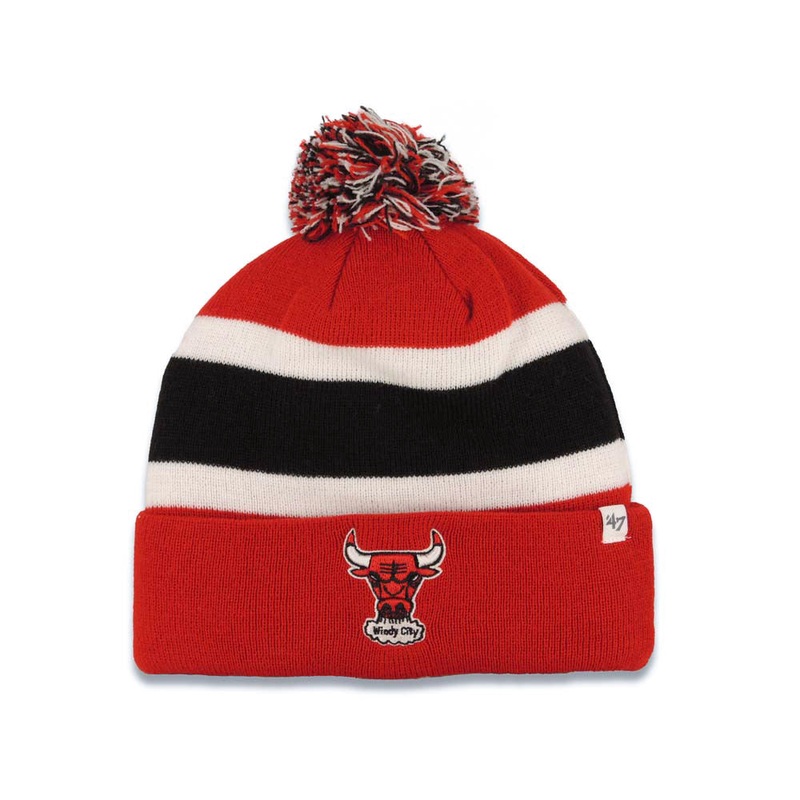 Chicago Bulls ’47 Brand NBA Bream Away Pom Knit Beanie Red/White/Black Crown/Visor Team Color Logo
