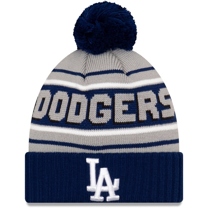 Los Angeles Dodgers New Era MLB Cuffed Pom Knit Gray/Royal Blue Team Color Logo