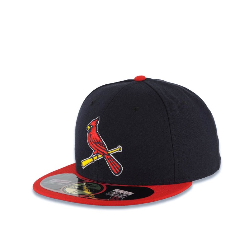 St. Louis Cardinals New Era MLB 59FIFTY 5950 Fitted Cap Hat Navy Blue Crown Red Visor Team Color Logo