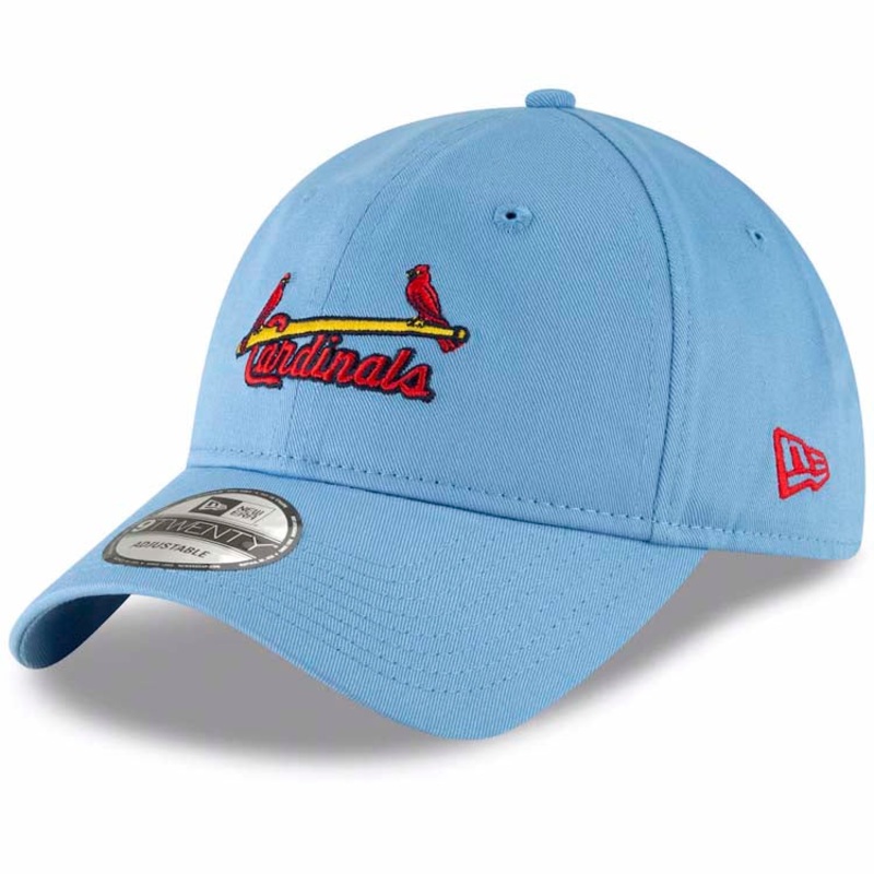 St. Louis Cardinals New Era MLB 9TWENTY 920 Adjustable Cap Hat Sky Blue Crown/Visor Red/Yellow/Black Logo