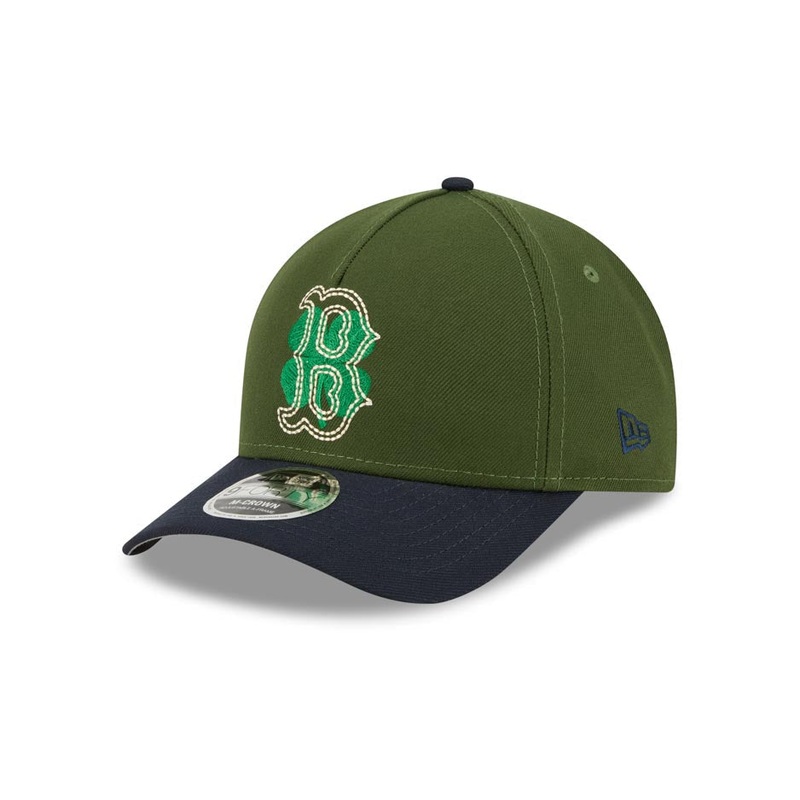 Boston Red Sox New Era MLB 9FORTY 940 M-Crown Adjustable A-Frame Cap Hat Dark Green Crown Navy Blue Visor White/Green Logo