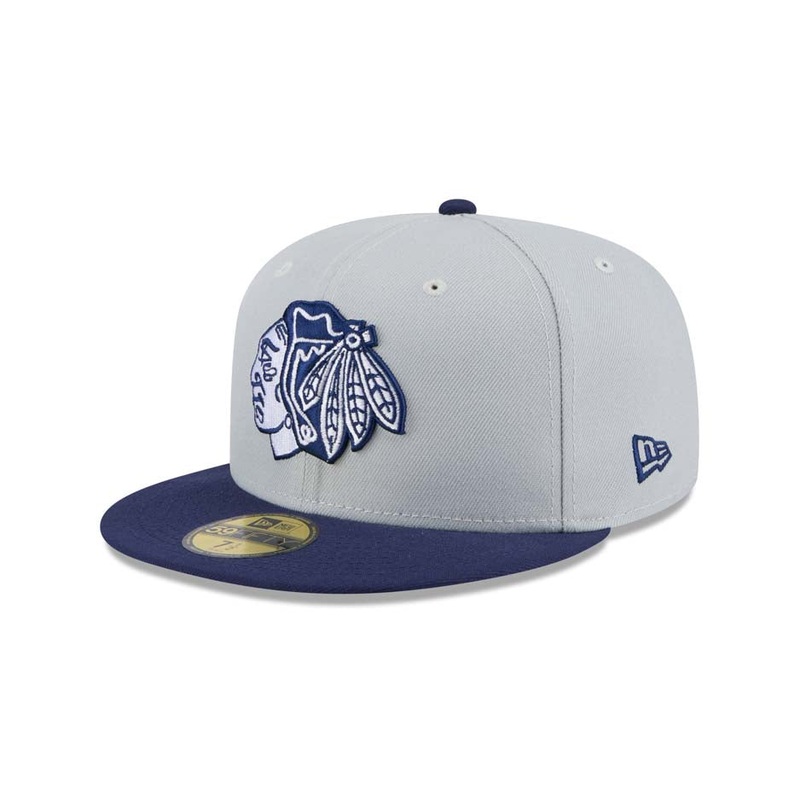 Chicago Blackhawks New Era NHL 59FIFTY 5950 Fitted Cap Hat Gray Crown Navy Blue Visor Navy Blue/Gray Logo (2-Tone Color Pack)