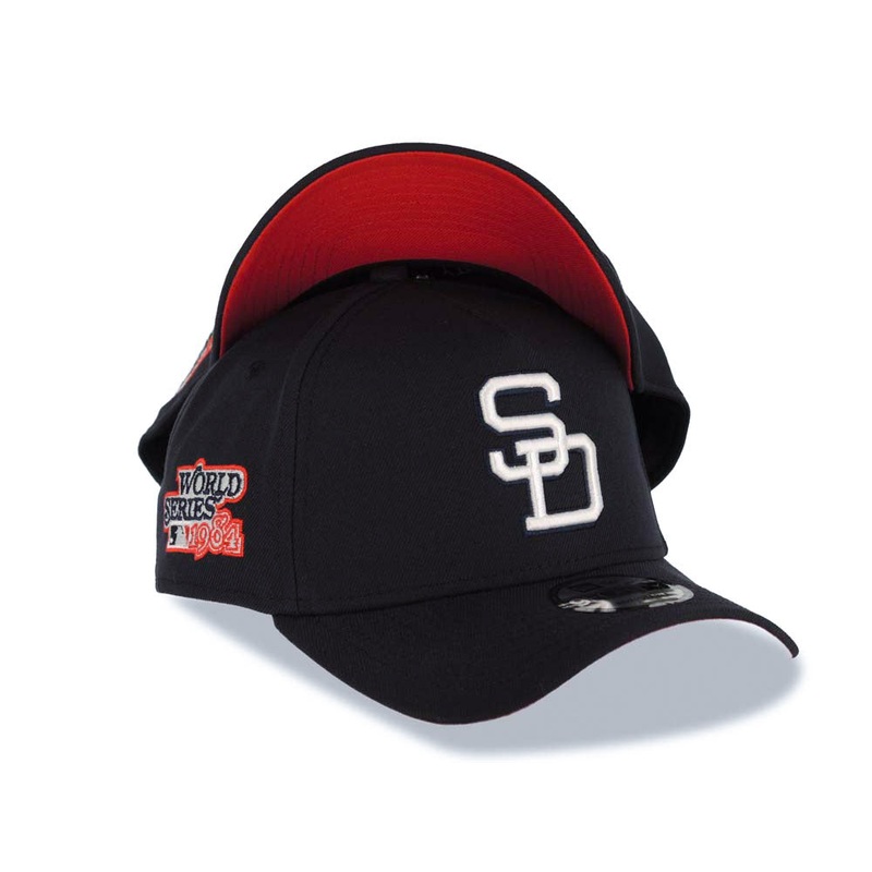 San Diego Padres New Era MLB 9FORTY 940 Adjustable A-Frame Cap Hat Navy Blue Crown/Visor White Cooperstown Logo 1984 World Series Side Patch Red UV