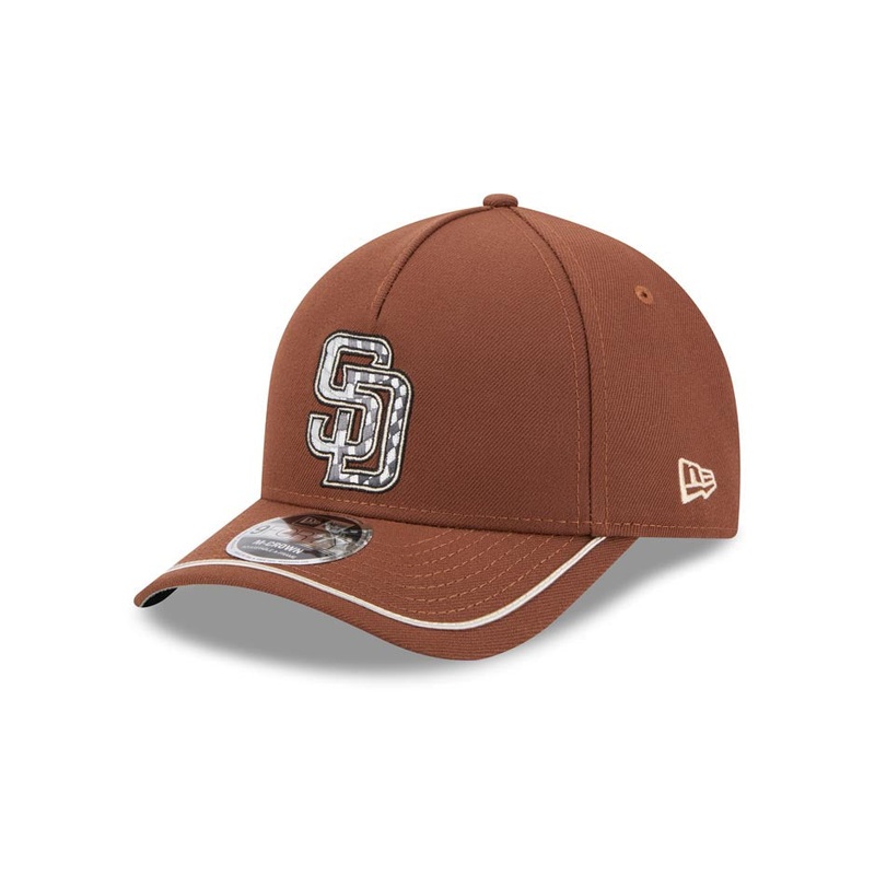 San Diego Padres New Era MLB 9FORTY 940 Adjustable Motor Cap Hat Tan Crown/Visor White/Black Logo