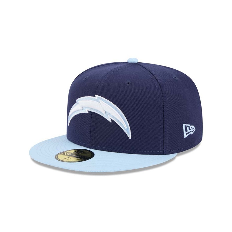(Youth) Los Angeles Chargers New Era NFL 59FIFTY 5950 Kid Fitted Cap Hat Navy Blue Crown Light Blue Visor White/Light Blue Logo (2-Tone Color Pack)