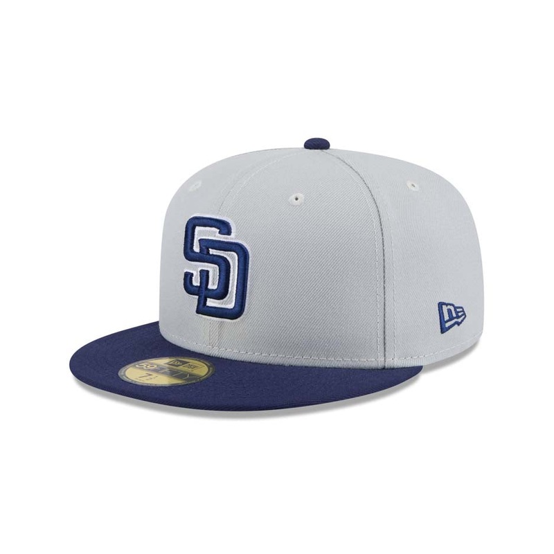(Youth) San Diego Padres New Era MLB 59FIFTY 5950 Kid Fitted Cap Hat Gray Crown Navy Blue Visor Navy Blue/White Logo (2-Tone Color Pack)