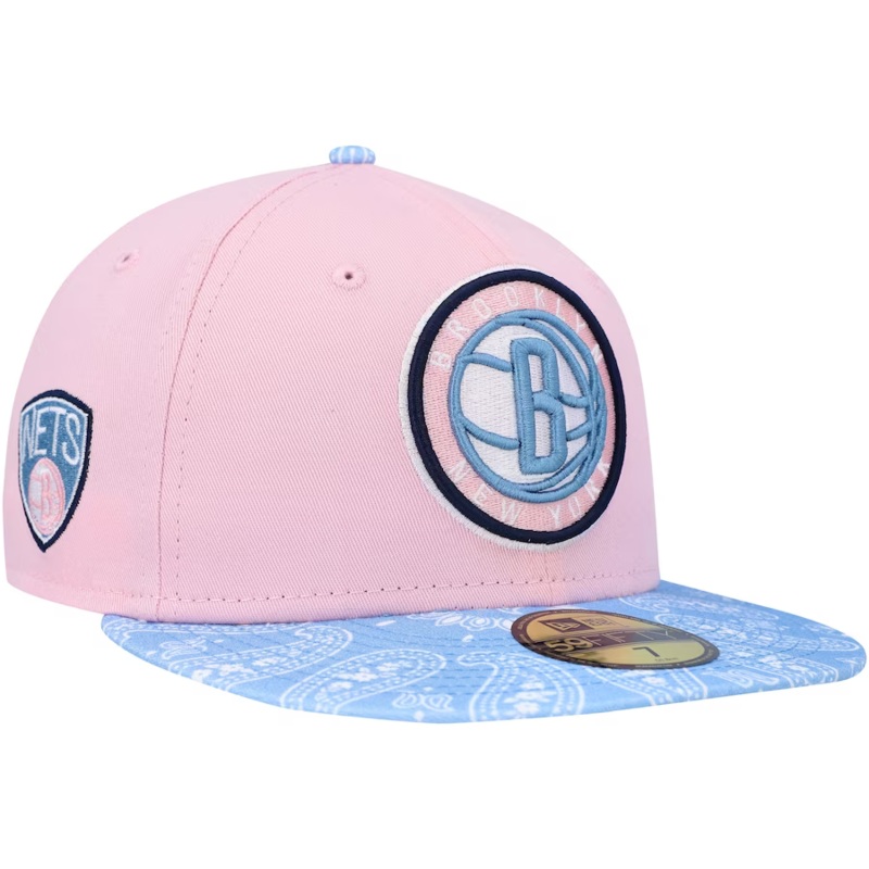New Era Brooklyn Nets Pink/Light Blue Paisley Visor 59FIFTY Fitted Hat