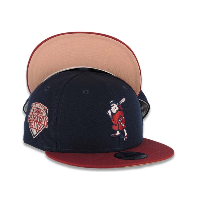 San Diego Padres New Era MLB 9FIFTY 950 Snapback Cap Hat Navy Crown Cardinal Visor Cardinal/Peach Batting Friar Logo 1992 All-Star Game Side Patch