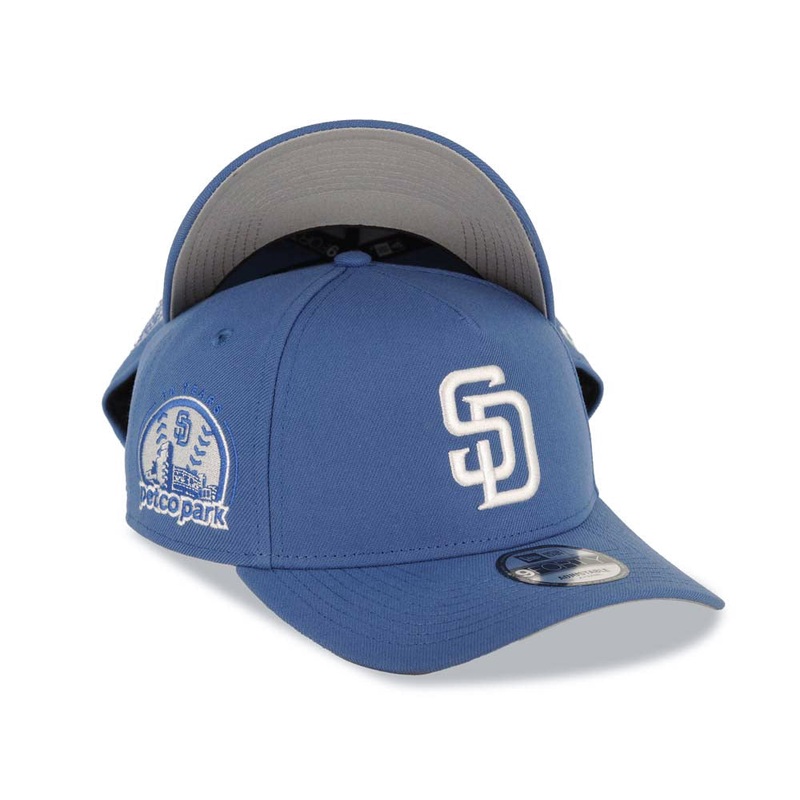 San Diego Padres New Era MLB 9FORTY 940 Adjustable A-Frame Cap Hat Blue Crown/Visor White Logo 10 Years Petco Park Side Patch