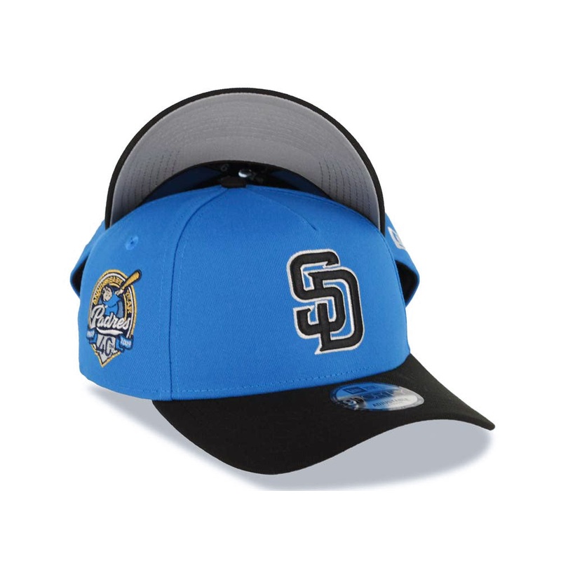 San Diego Padres New Era MLB 9FORTY 940 Adjustable A-Frame Cap Hat Cardinal Blue Crown Black Visor Black/White Logo 40th Anniversary Side Patch