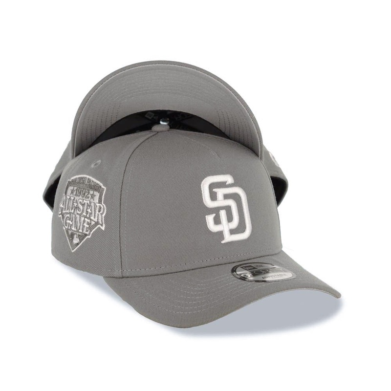 San Diego Padres New Era MLB 9FORTY 940 Adjustable A-Frame Cap Hat Gray Crown/Visor White Logo 1992 All-Star Game Side Patch