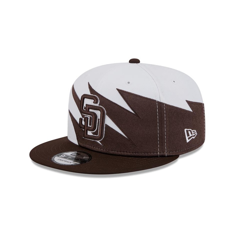 (Youth) San Diego Padres New Era MLB 9FIFTY 950 Kid Snapback Jagged Cap Hat White/Brown Crown Brown Visor Brown/White Logo