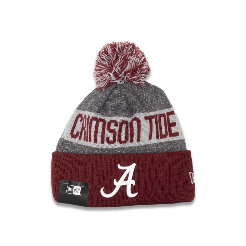 Alabama Crimson Tide New Era NCAA Cuffed Pom Knit Beanie Gray/Cardinal Crown/Cuff Team Color Logo