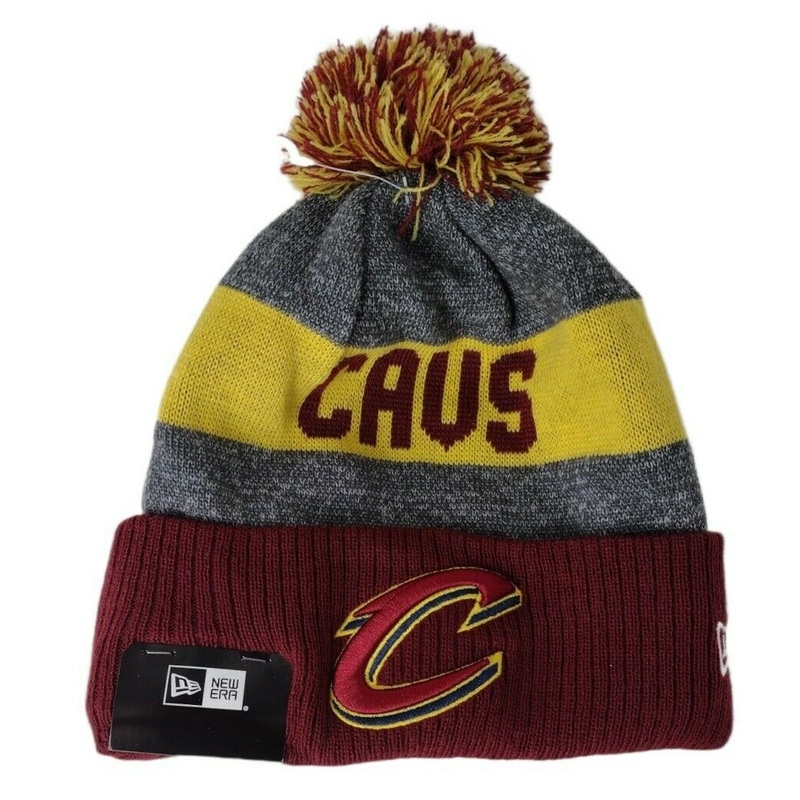 Cleveland Cavaliers New Era NBA Cuffed Pom Knit Beanie Gray/Cardinal Crown/Cuff Team Color Logo