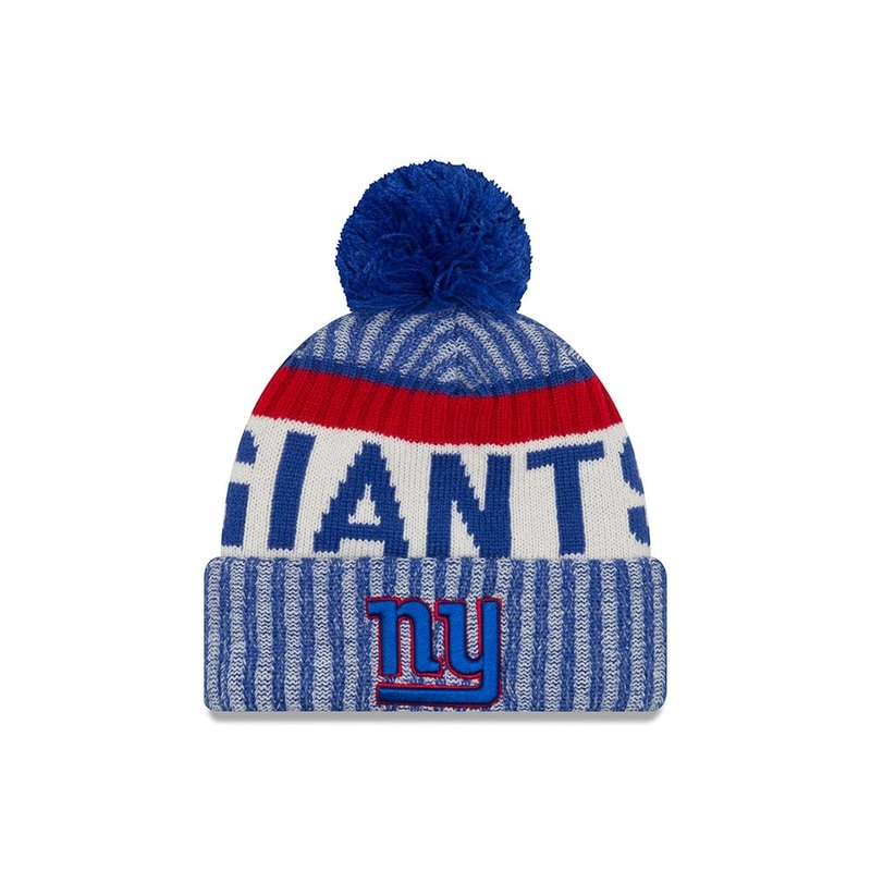 New York GIANTS New Era Cuffed Pom Knit Beanie Royal Blue/Red Crown/Cuff Team Color Logo (2017 Sideline)