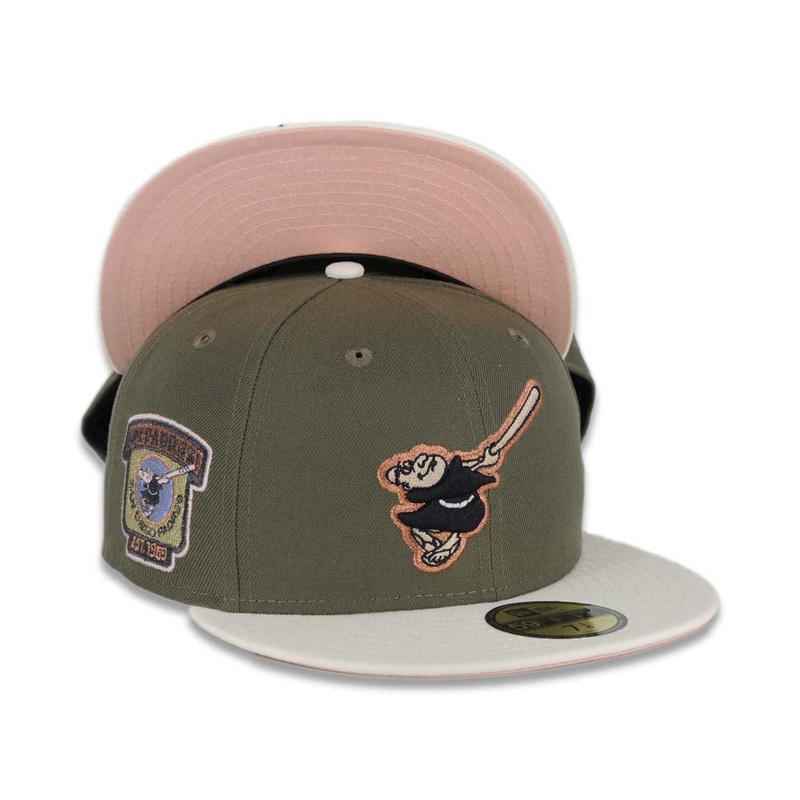 (Exclusive) San Diego Padres New Era MLB 59FIFTY 5950 Fitted Cap Hat Olive Crown Cream Visor Metallic Brown Swinging Friar Logo Go Padres Side Patch