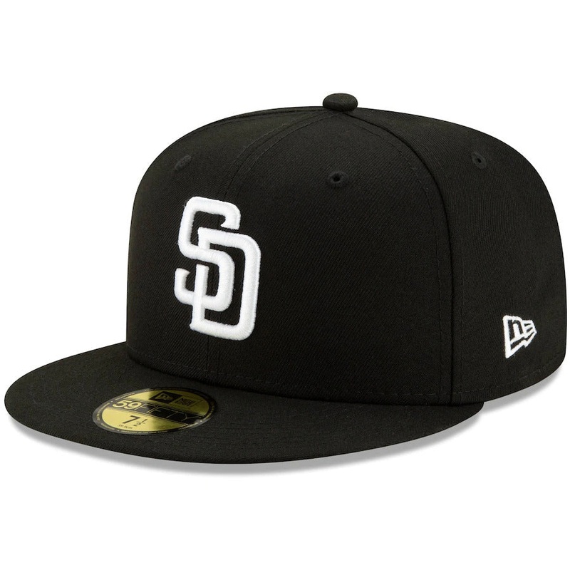 (Youth) San Diego Padres New Era MLB 59Fifty 5950 Kid Fitted Cap Hat Black Crown/Visor White Logo
